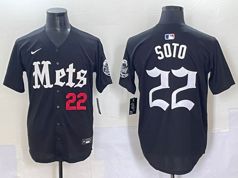 Men 2025 New York Mets #22 Soto Black Five generations Joint Name Nike MLB Jersey style 2